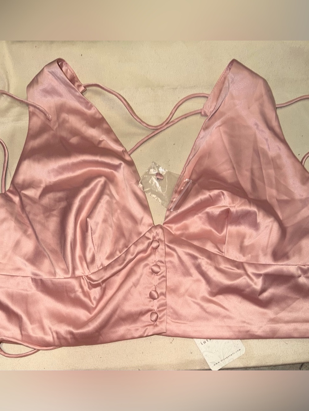 NWT Intimately Free People pink satin button front crop top size large